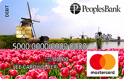 Tulips debit card - pink tulips with windmills