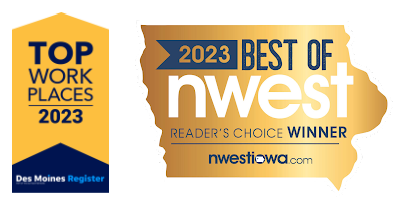 Logos: Top Workplaces 2023 Des Moines Register and 2023 Best of N'West Reader's Choice Winner