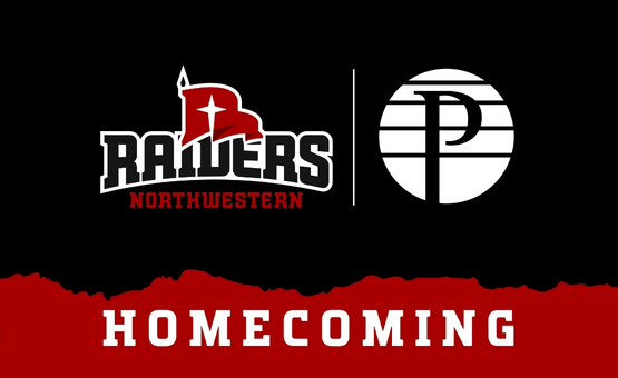 Northwestern Raiders and Peoples Bank logos with Homecoming text