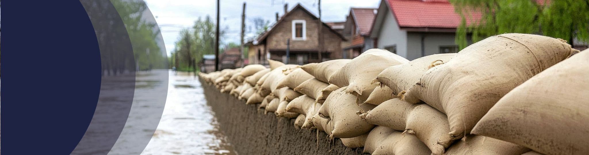 sandbags line the road with rising water