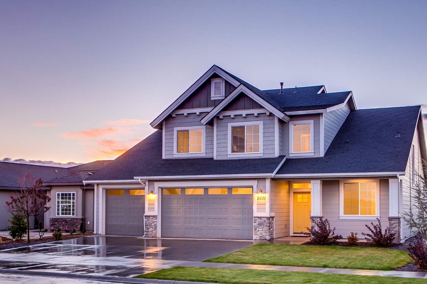 House lit up in the evening